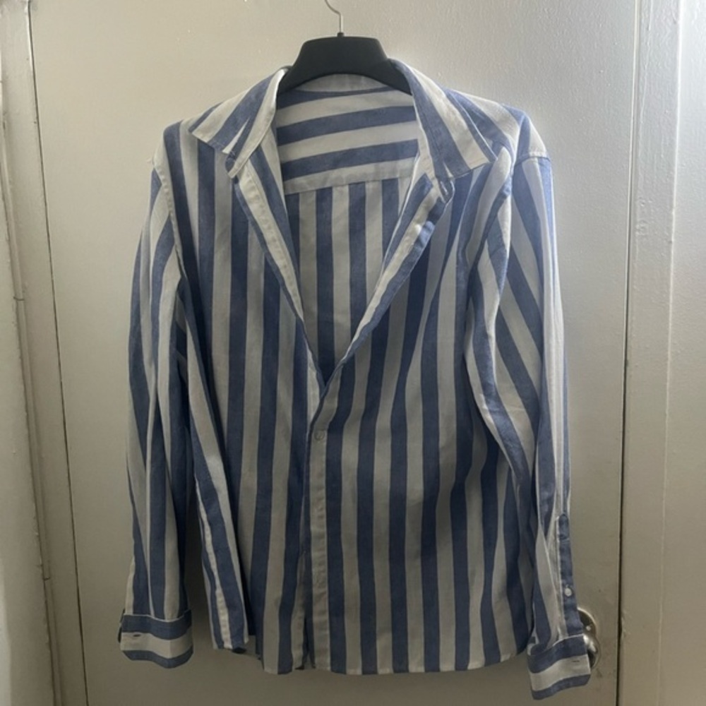 Blue and White Striped Button-Up Shirt